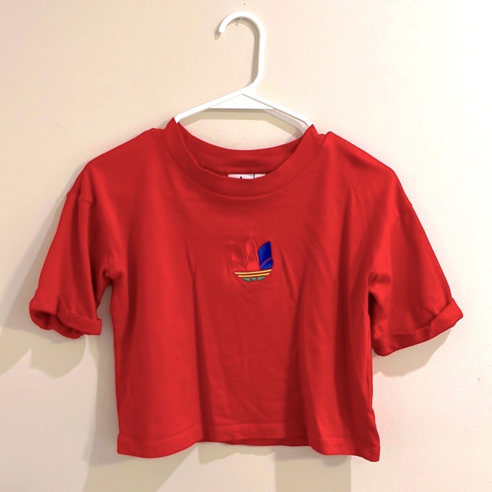 Red Adidas shirt will take any over cropped